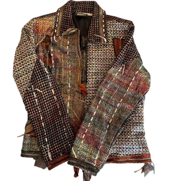 Yak Magik Art To Wear Black Multi Mixed Media Open Blazer Size Medium - Picture 13 of 15